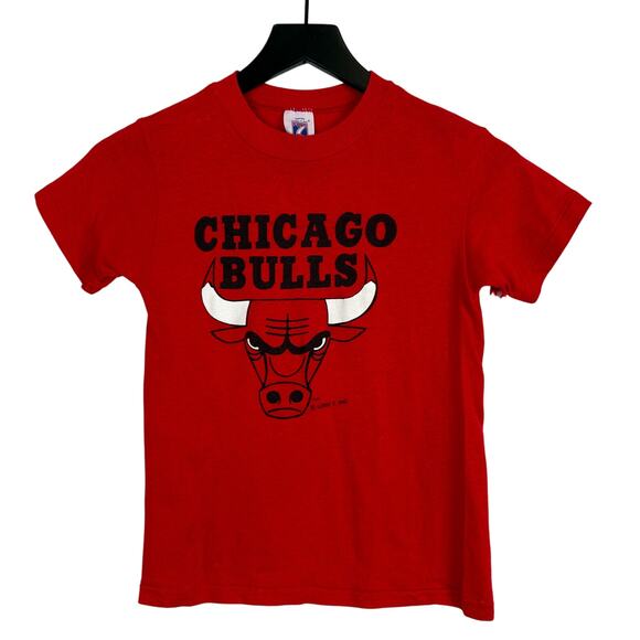 Vintage 90s Logo 7 Chicago Bulls TShirt Red Single Stitch - Big Kids M 10-12 - Picture 1 of 8